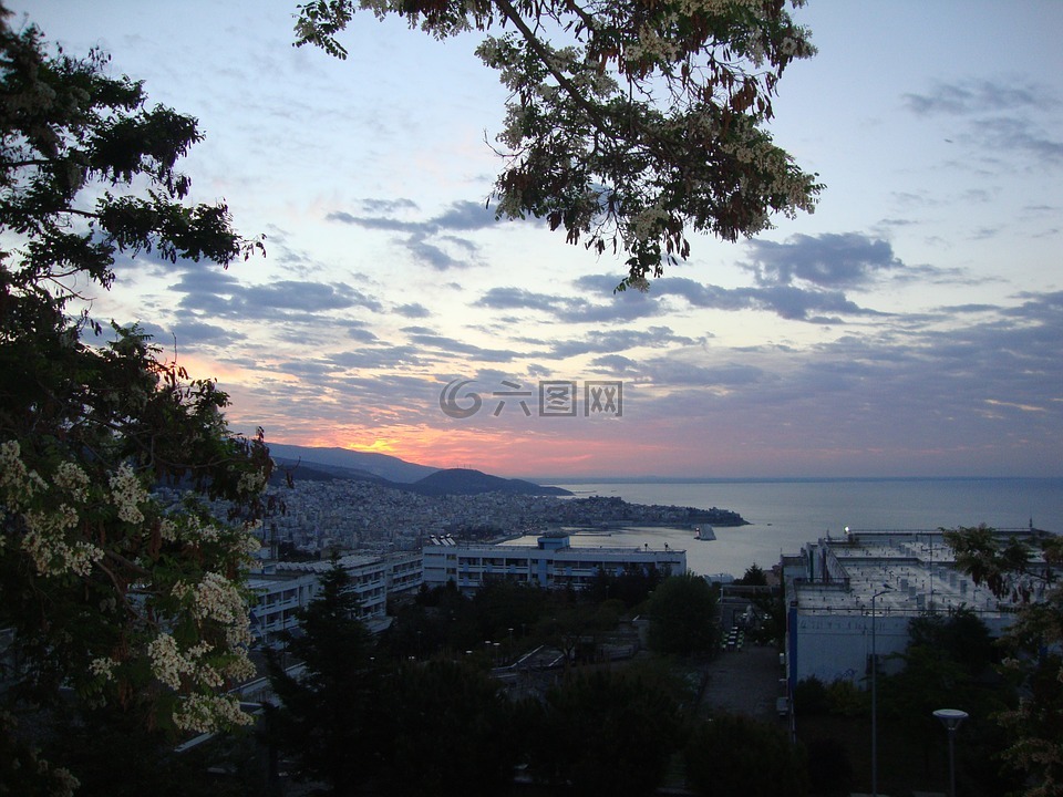 希腊,卡瓦拉,夕阳