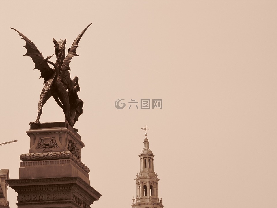 龙,雕像,城市