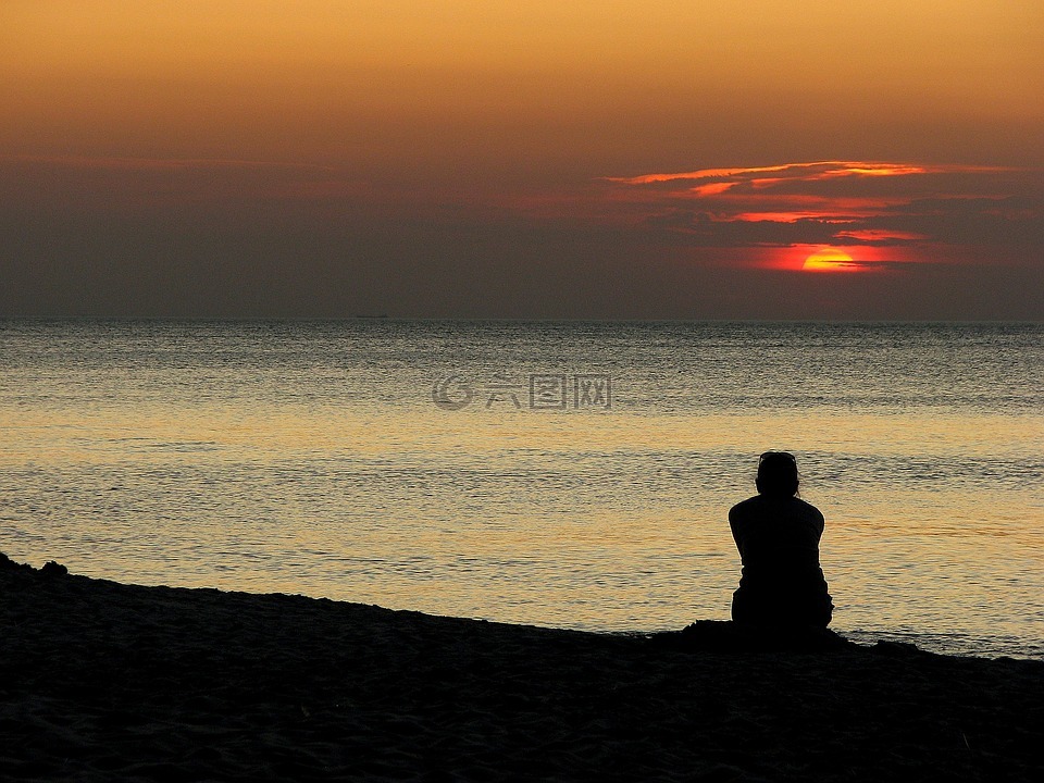 日落,海,波罗的海