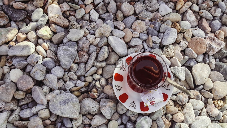 茶,玻璃茶具,海滩