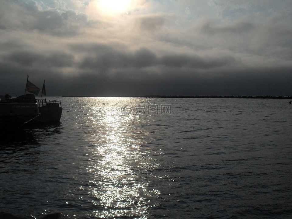 日落,沃尔维斯湾,湾