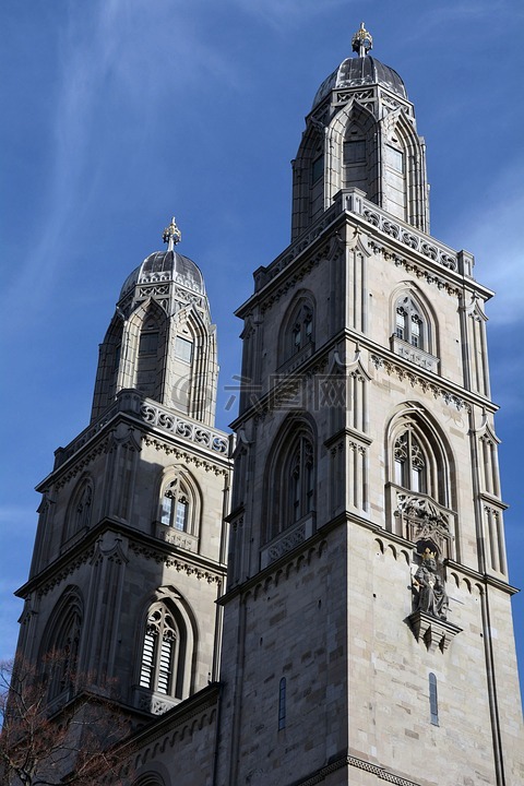 苏黎世,grossmünster,教堂尖塔