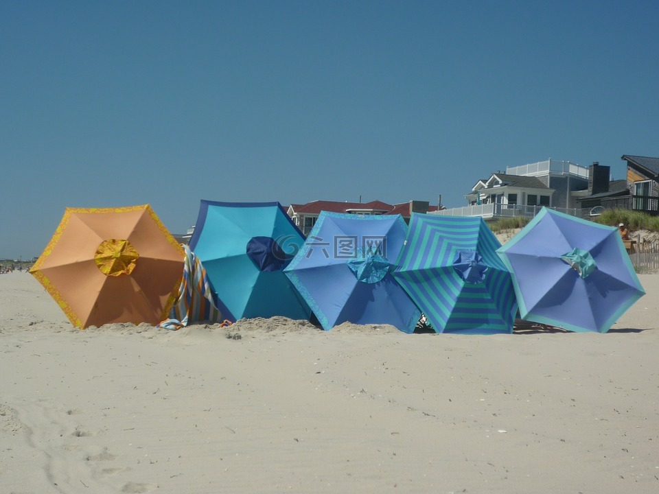遮阳伞,海滩,沙