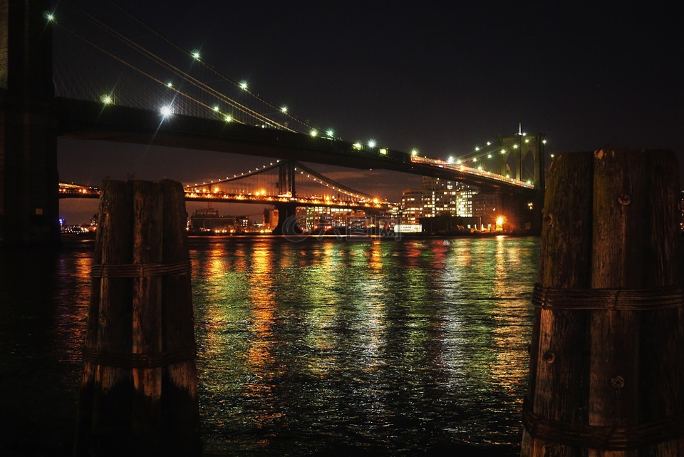 布魯克林大橋,紐約,夜景