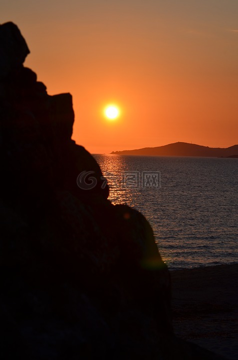 科西嘉岛,日落,海