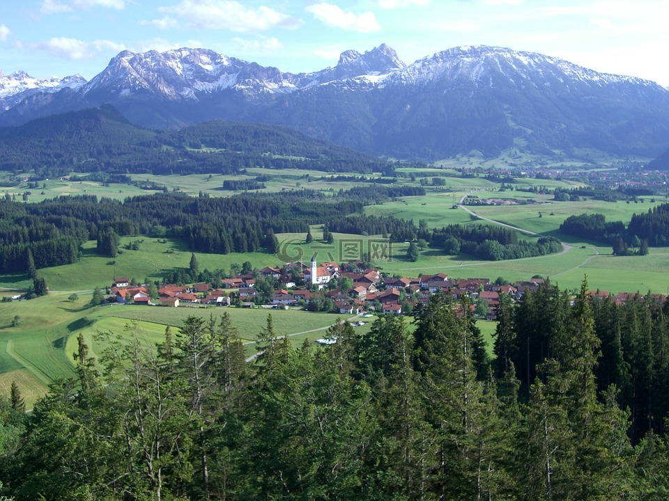 单元格,ostallgäu,山全景图