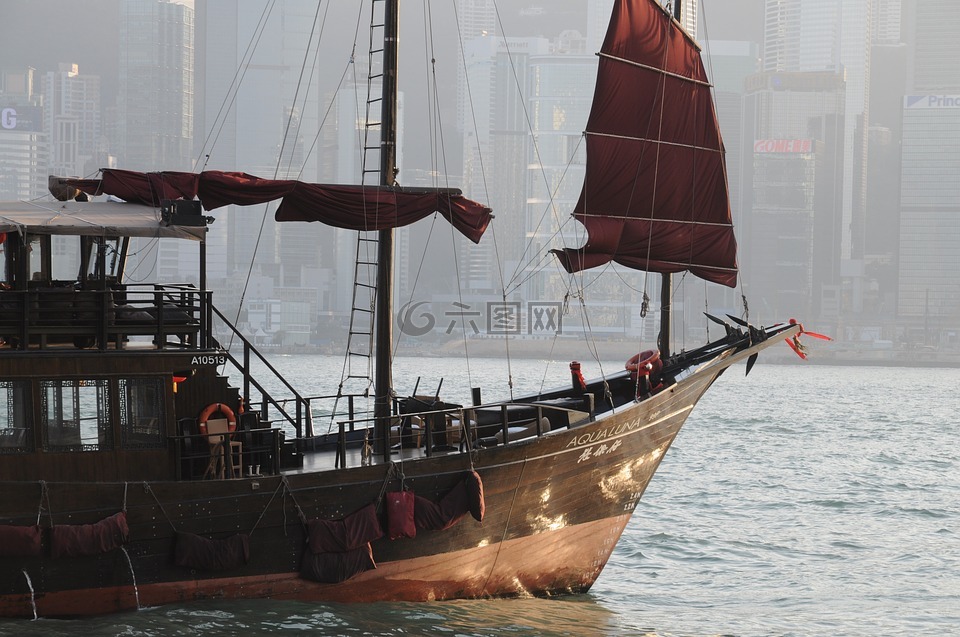 香港垃圾船,香港标志,香港垃圾红帆船