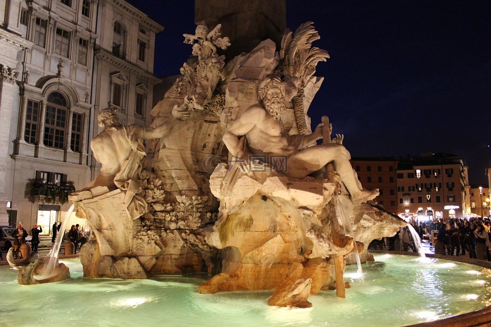 夜景,梵蒂冈,喷泉