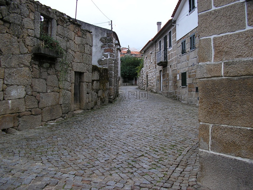 农村村庄,房屋的石头,街