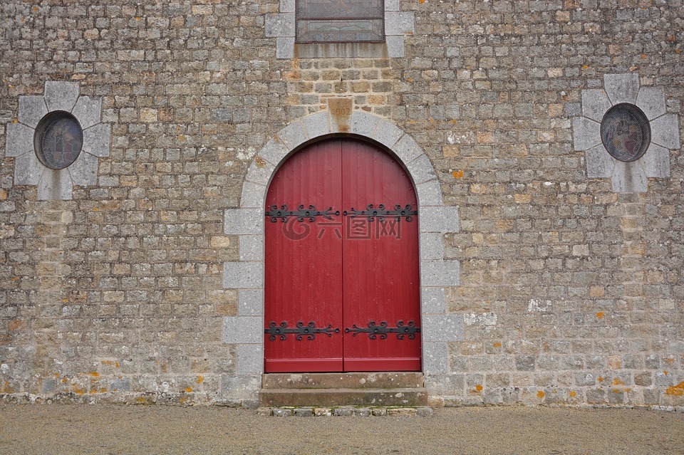 红色的门户网站,门教堂,建筑物