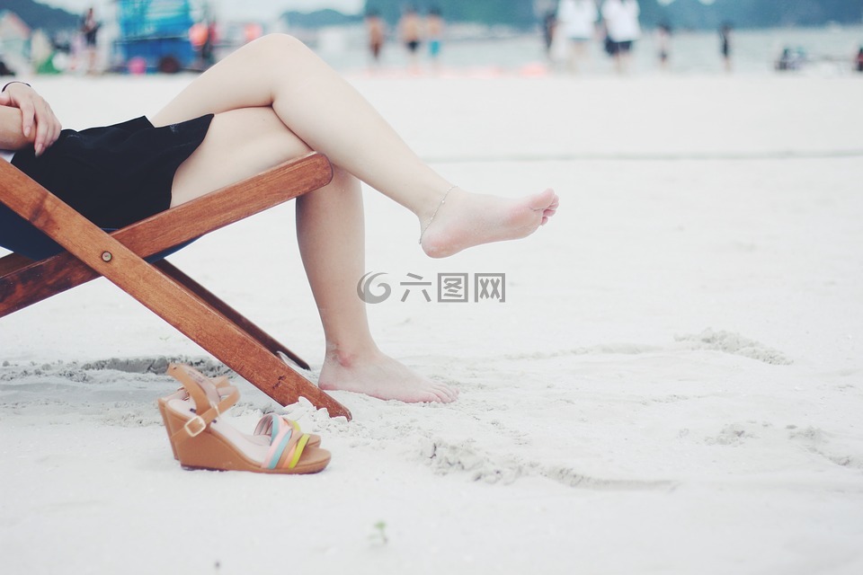 海滩,沙滩椅,脚