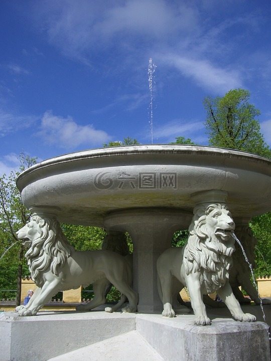 狮子喷泉,喷泉,schlossgarten