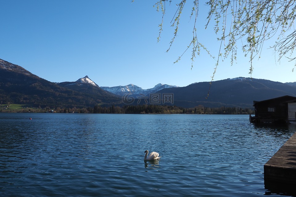 湖,山,蓝色