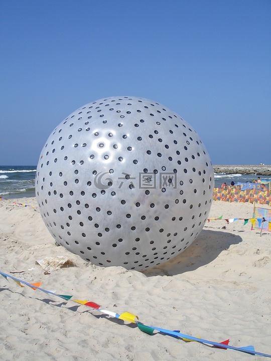 海,海滩,太空球
