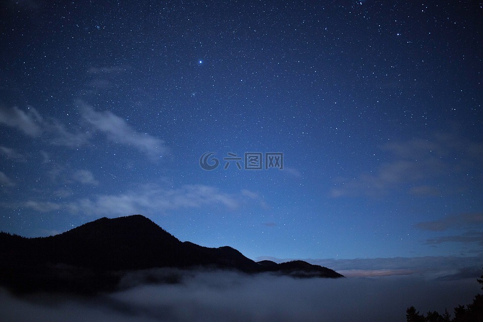 天空,星星,山顶