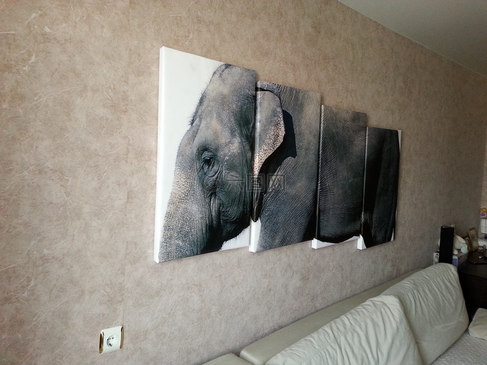 模块化的绘画,大象,动物