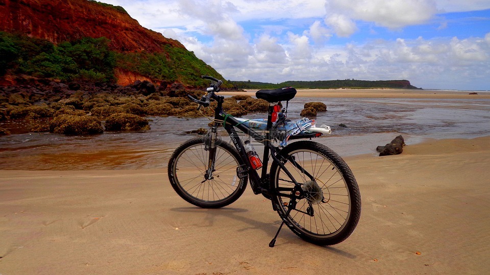 自行车,海滩,周期旅游