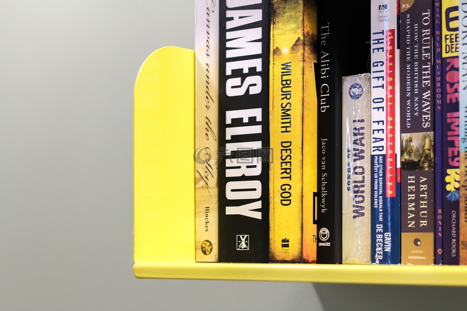 书架,黄色,书籍