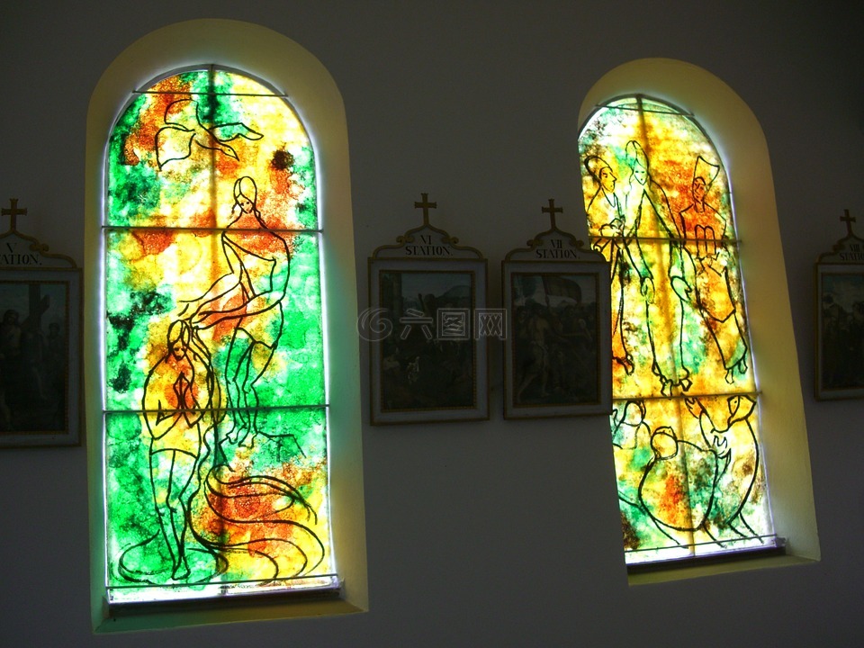 玻璃窗口,艺术家伯纳德 chardon,教堂在 kressen