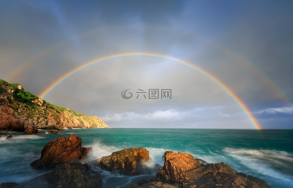 风景,彩虹,滨