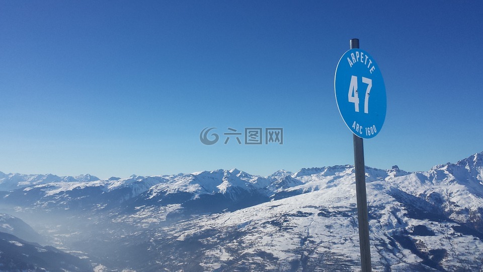 高山,山,蓝色的斜坡