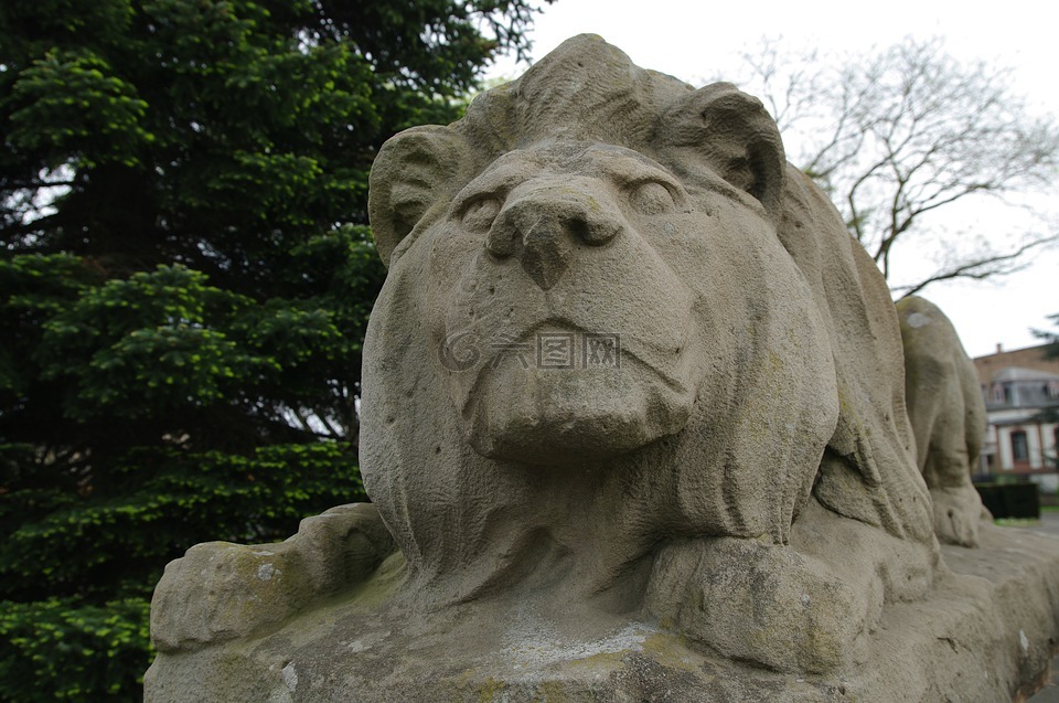 狮子,雕塑,卧狮