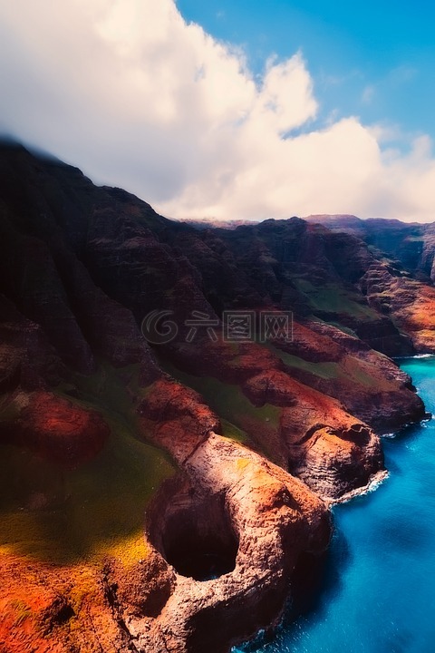 山,海岸,海