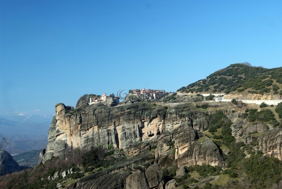 修道院,山岩,希腊