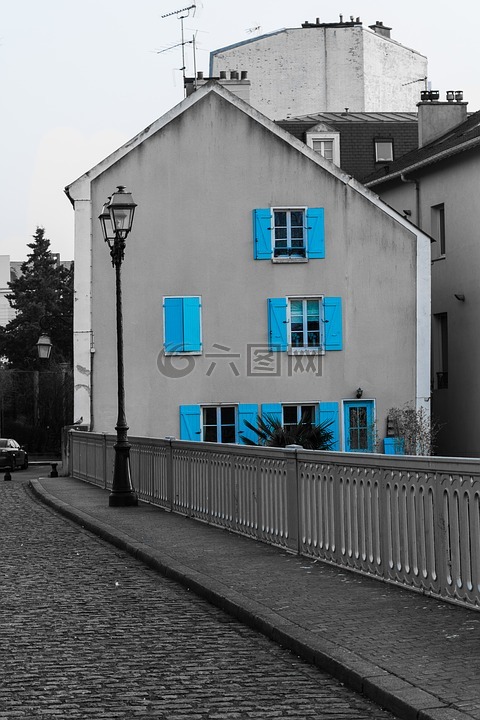 房子,窗格,蓝色