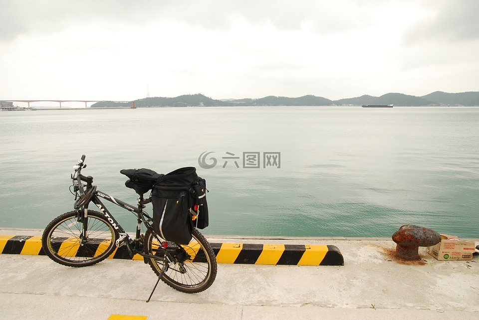 自行车,旅行,海
