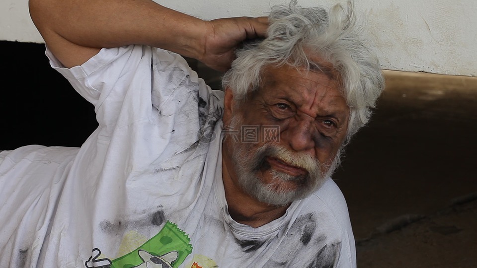 乞丐,胡子,肮脏的