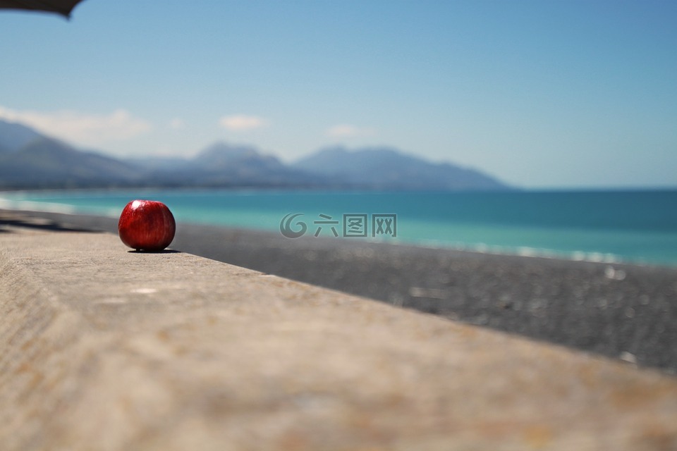 苹果,海滩,景观