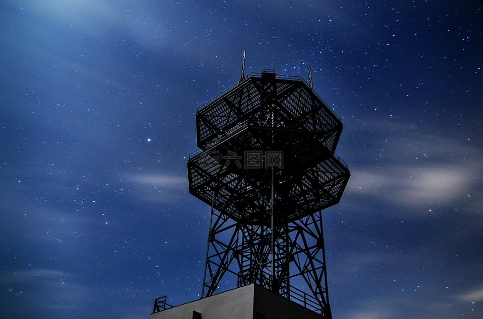 无线电发射塔,明星,夜晚的天空