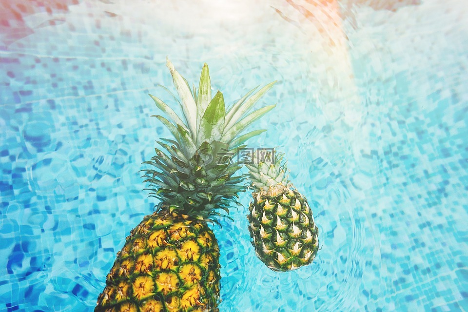 菠萝,游泳池,新鲜