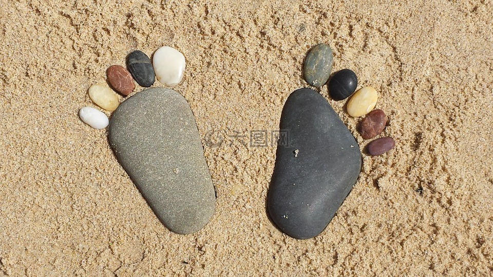 石,脚,沙