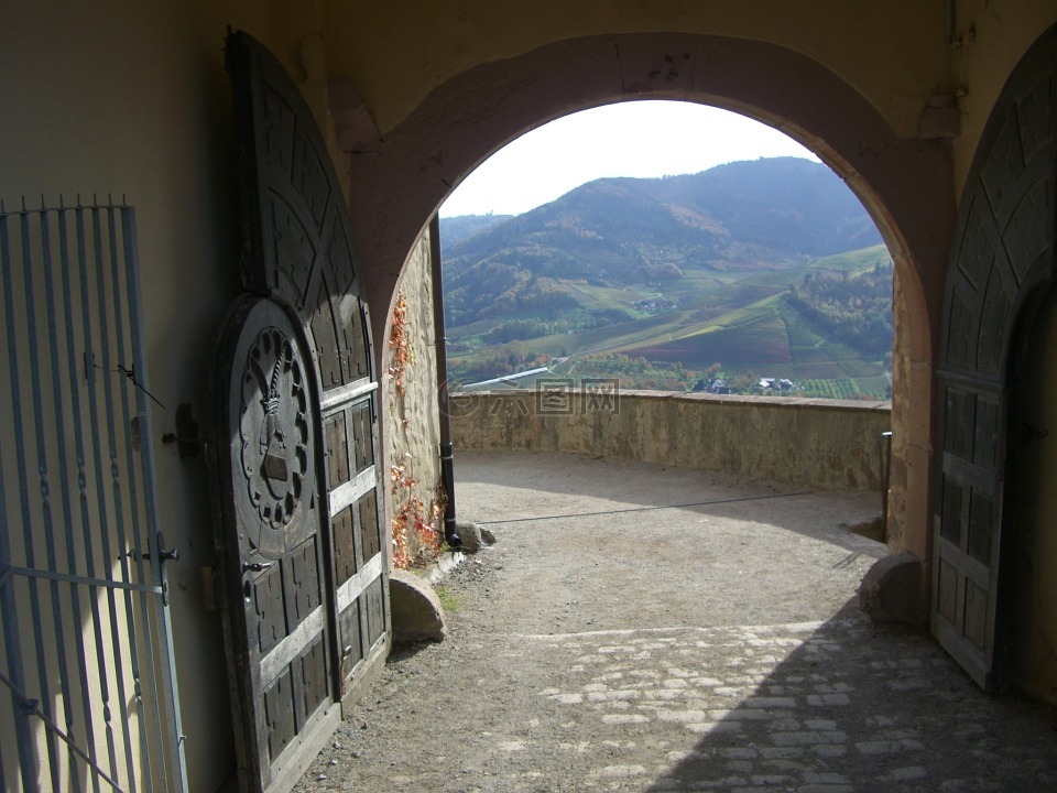 城堡大门,拱门,城堡 staufenberg