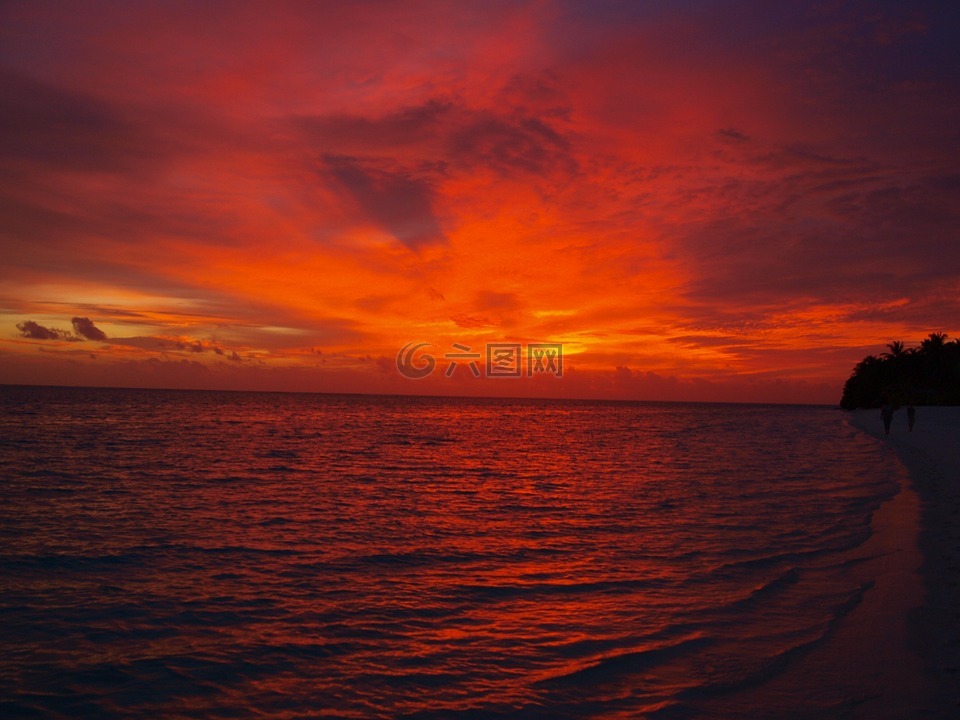 马尔代夫,度假岛,日落