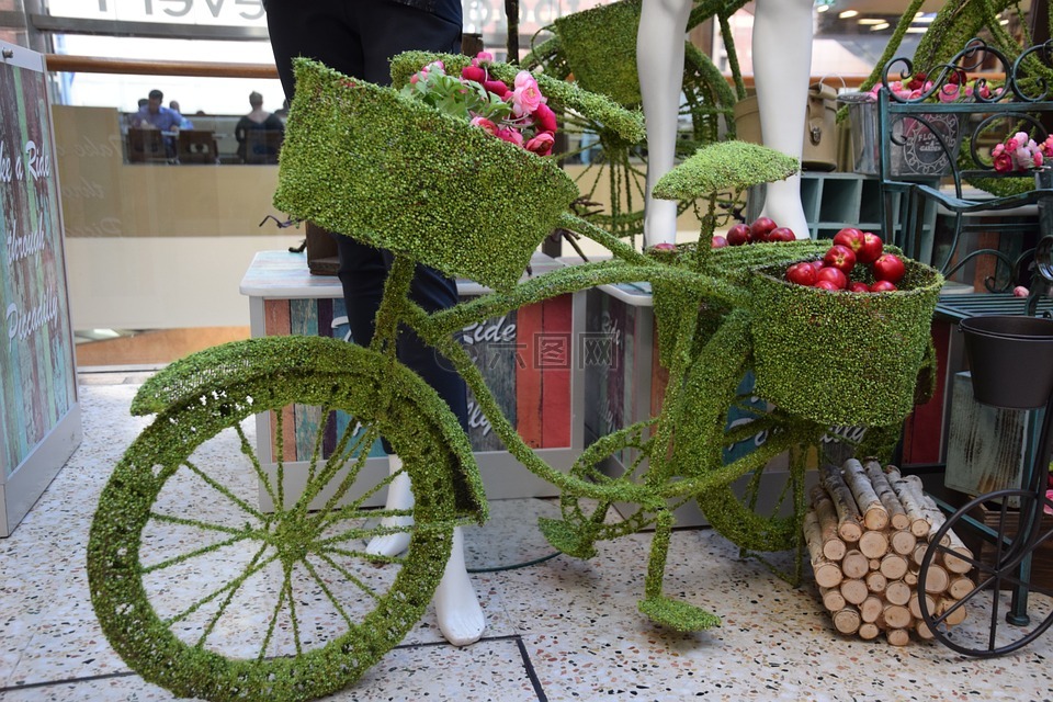 自行车,绿色的自行车,环境