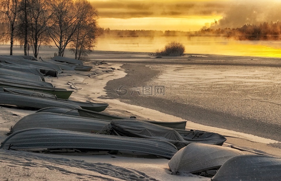 芬兰,日出,景观
