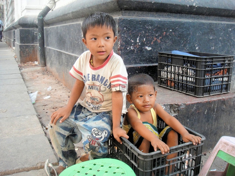 缅甸,男孩,贫困