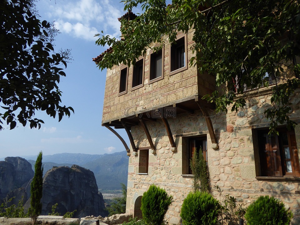 修道院,山岩,希腊