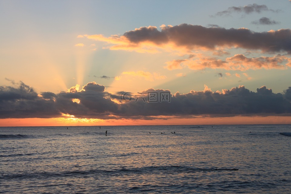日落,考艾岛,夏威夷
