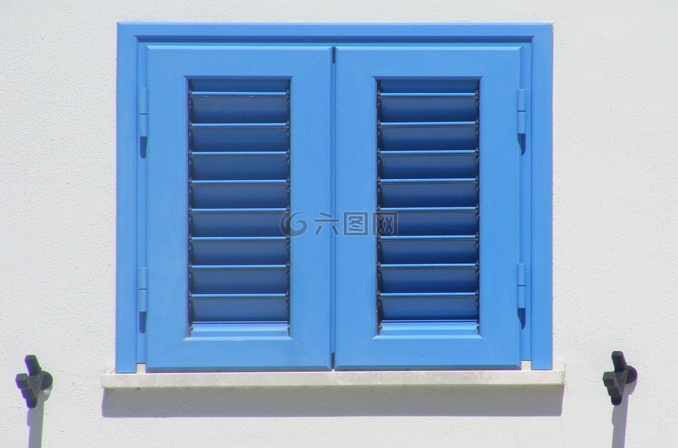 窗口,蓝色,卷帘门