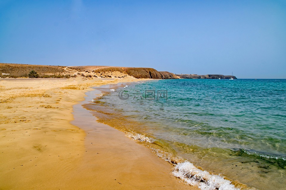 海滩,兰萨罗特岛,加那利群岛