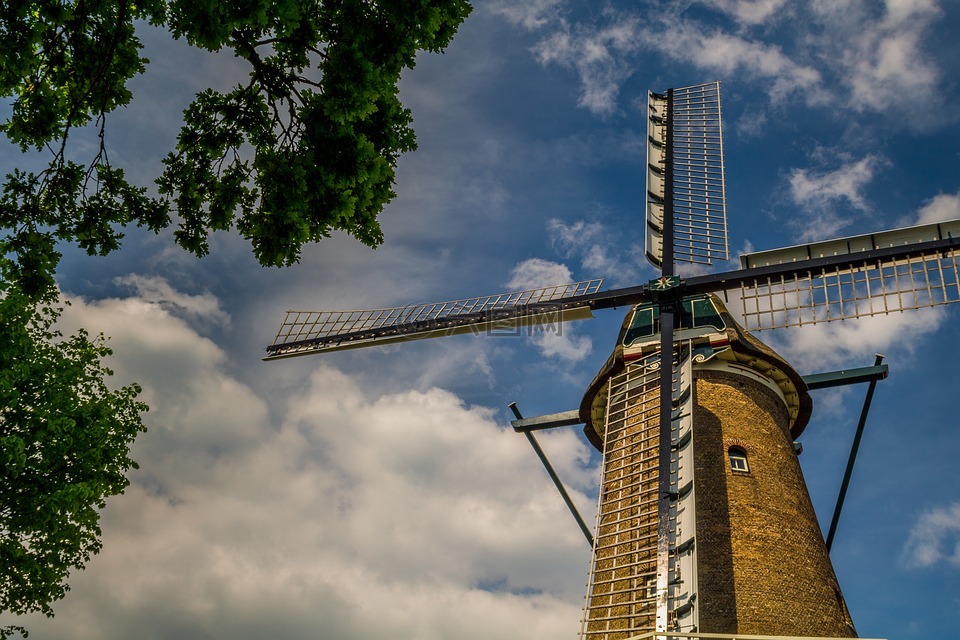 风车,荷兰,荷兰风车
