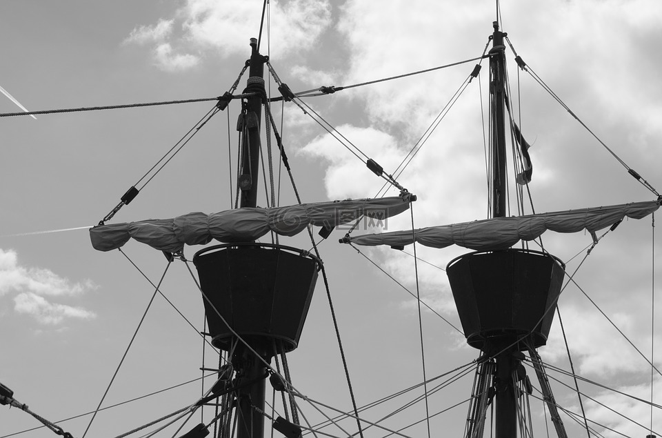 老钻机,帆船,绳子