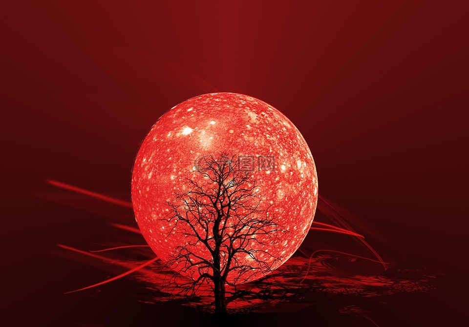 背景,红色,月亮