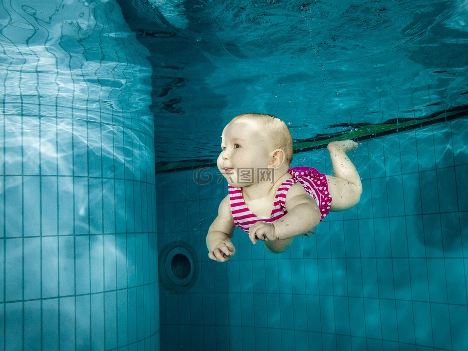 婴儿,游泳,水下
