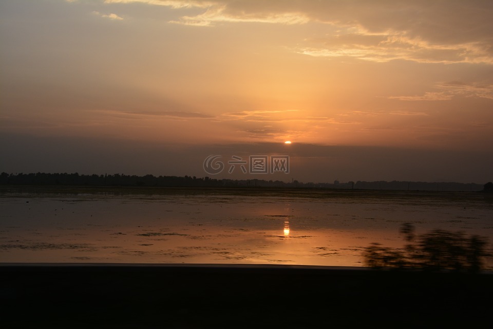 日落,克什米尔,达尔湖