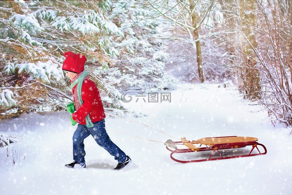 冬天背景,圣诞节背景,雪橇
